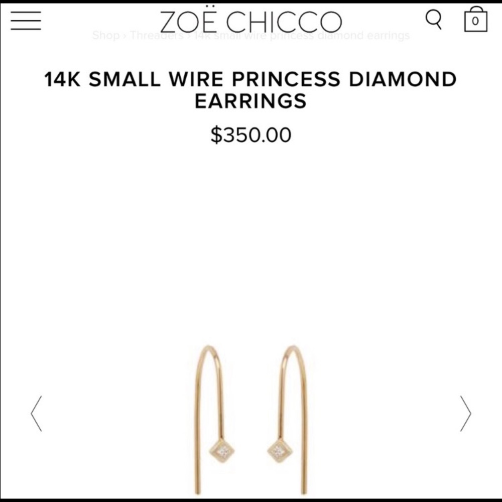ZOE CHICCO Princess cut diamond 14k gold earrings